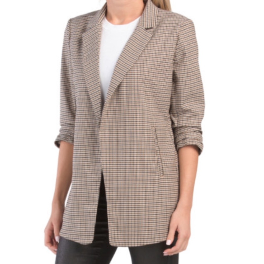 Rachel Zoe Beige Plaid Long Blazer